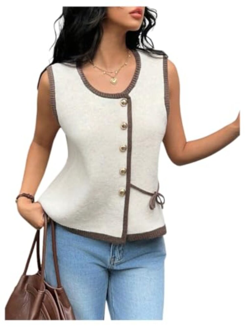 Sleeveless Button Up Cardigan Crew Neck Sweater Vest